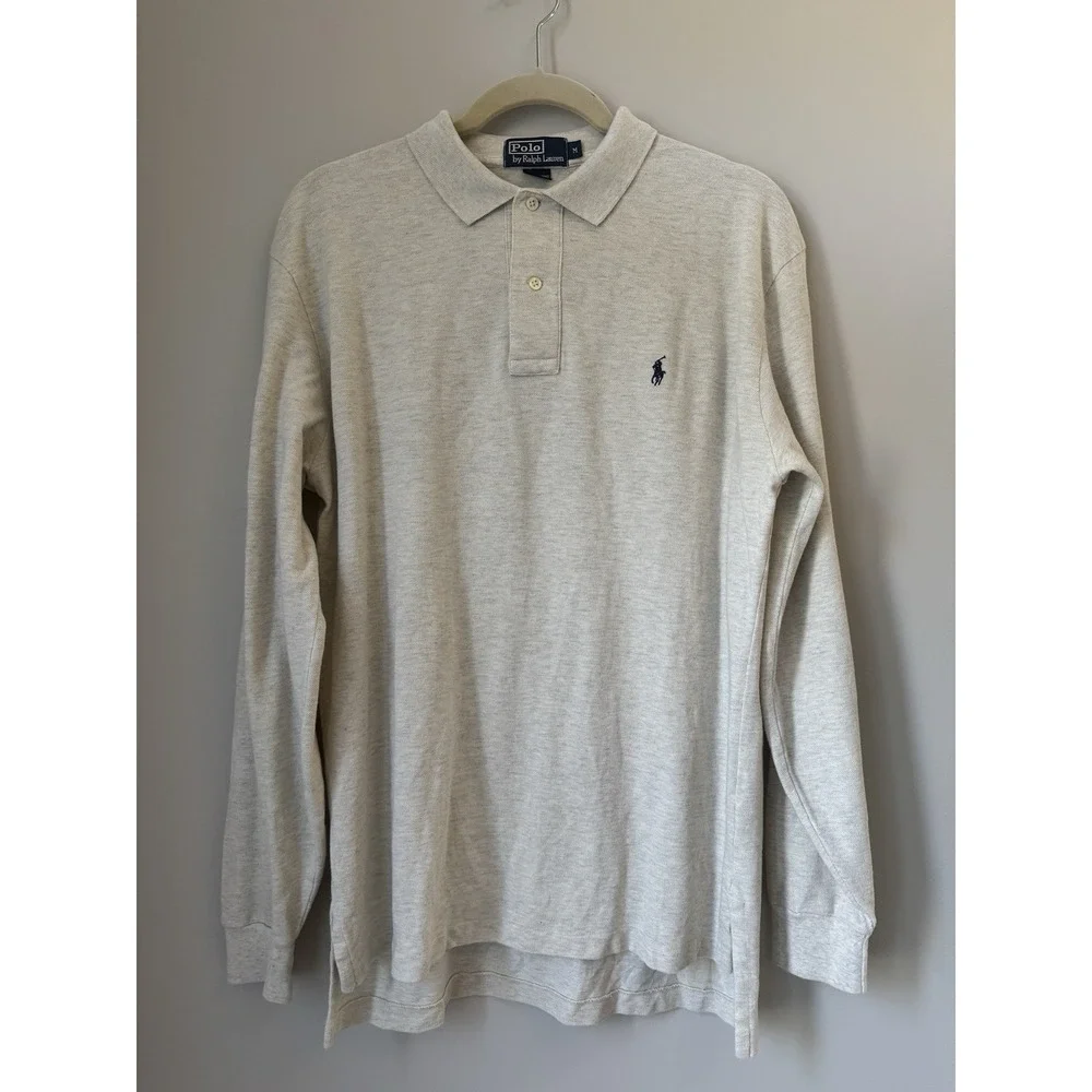 Polo Ralph Lauren Classic Fit Oatmeal Cotton Pique Long Sleeve Polo Shirt MED.
